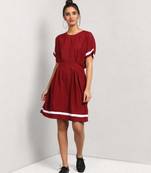 Maroon plain crepe maxi-dresses