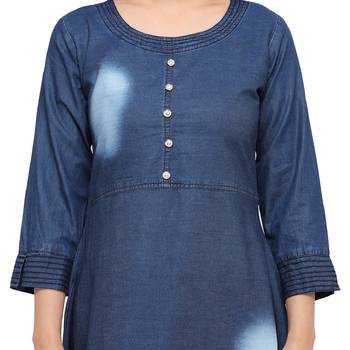 Blue plain cotton kurtas-and-kurtis 4
