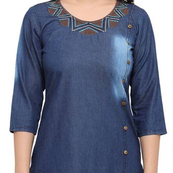 Blue embroidered cotton kurtas-and-kurtis 4