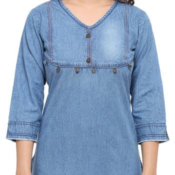 Blue plain cotton kurtas-and-kurtis 4
