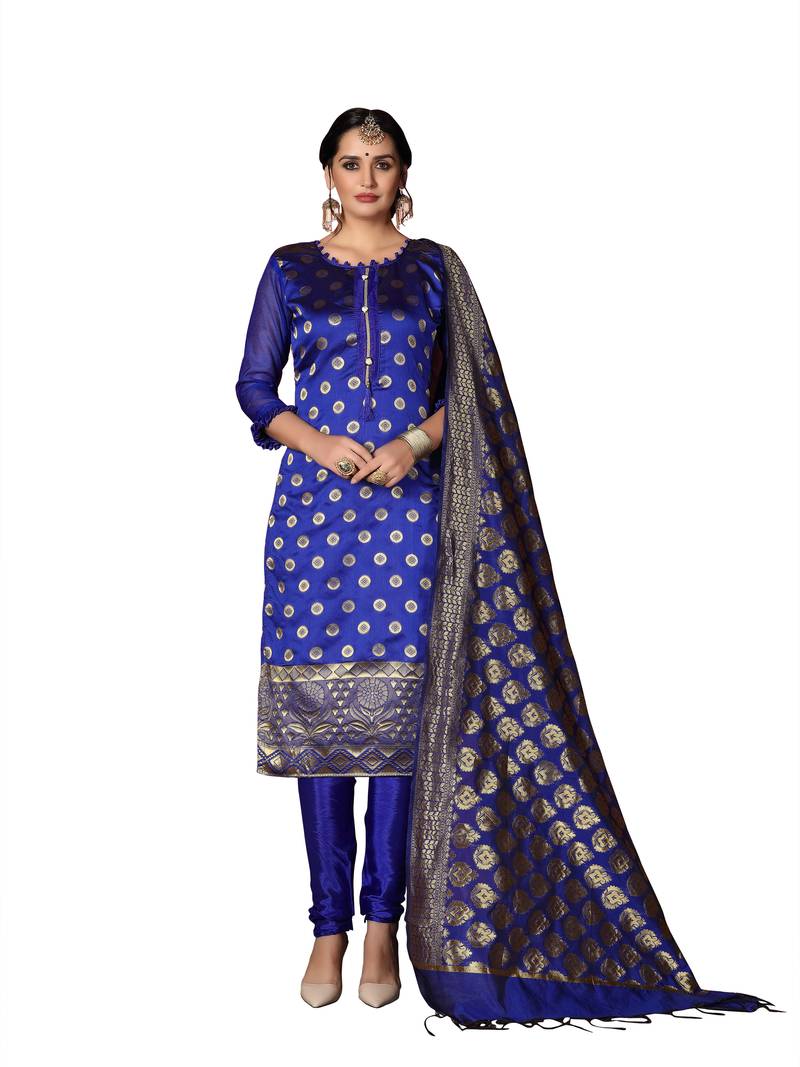 Blissta Women's Royal Blue Banarasi Heavy Silk Banarasi Semi