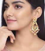 Designer Kundan Polki Mint Green Enameled Pearls Dangler Earring for Girls and Women