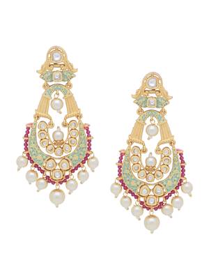 Designer Kundan Polki Mint Green Enameled Pearls Dangler Earring for Girls and Women 3