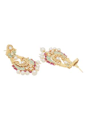 Designer Kundan Polki Mint Green Enameled Pearls Dangler Earring for Girls and Women 4
