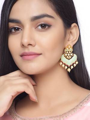 Indian Traditional Green Enamel Pearls Dangler Earring 1