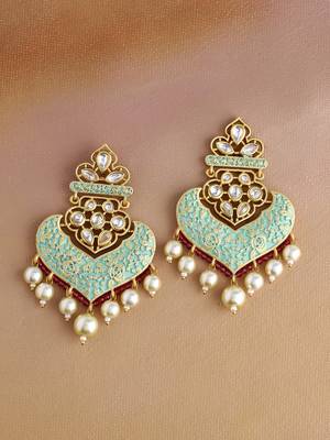 Indian Traditional Green Enamel Pearls Dangler Earring 2