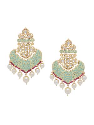 Indian Traditional Green Enamel Pearls Dangler Earring 3