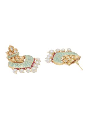 Indian Traditional Green Enamel Pearls Dangler Earring 4