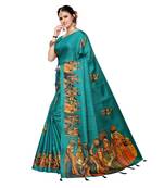 Turquoise Blue Colour plain synthetic khadi silk saree with blouse