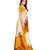 White and Yellow Coloured plain synthetic khadi silk saree with blouse