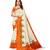 White and orange Coloured plain synthetic khadi silk saree with blouse