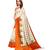 White and orange Coloured plain synthetic khadi silk saree with blouse