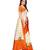 White and orange Coloured plain synthetic khadi silk saree with blouse