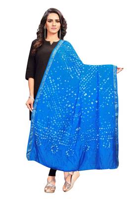 Blue-Coloured Bandhani Print Dupatta and has a Zari Border 1