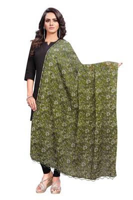Green-Coloured Jaipuri Print Dupatta and has a tasselled border 1