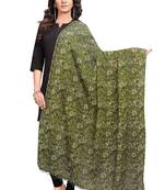 Green-Coloured Jaipuri Print Dupatta and has a tasselled border