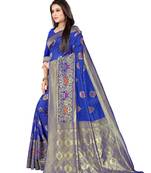  royal blue woven jacquard saree with blouse