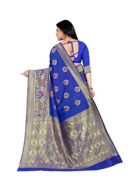  royal blue woven jacquard saree with blouse 3