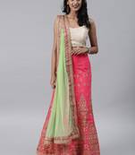 Pink embroidered art silk unstitched ghagra choli