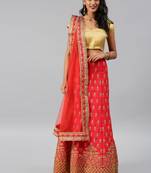 Red embroidered art silk unstitched ghagra choli