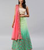 Green embroidered Satin unstitched ghagra choli