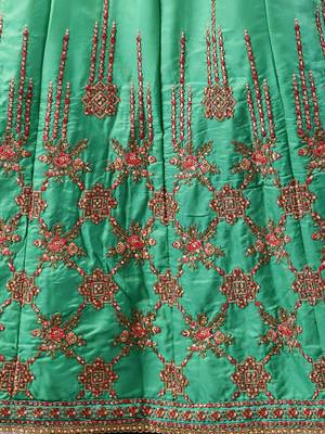 Green embroidered Satin unstitched ghagra choli 2