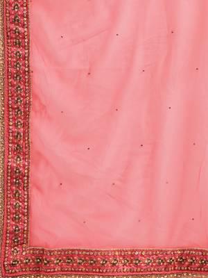Green embroidered Satin unstitched ghagra choli 4