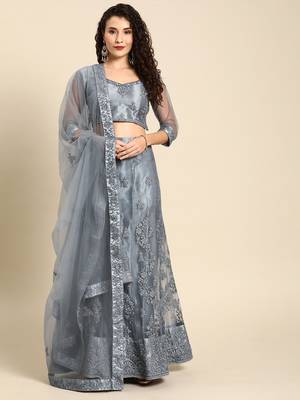 Grey embroidered Net unstitched ghagra choli 1