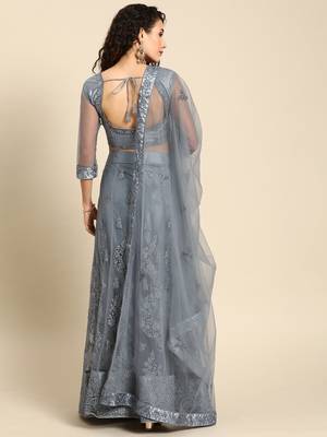 Grey embroidered Net unstitched ghagra choli 2