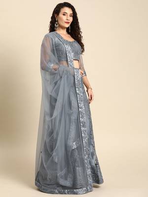 Grey embroidered Net unstitched ghagra choli 3