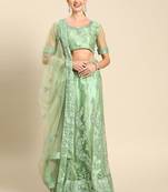 Green embroidered Net unstitched ghagra choli