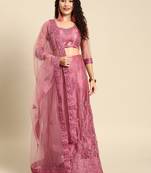 Pink embroidered Net unstitched ghagra choli
