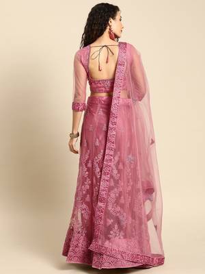 Pink embroidered Net unstitched ghagra choli 2