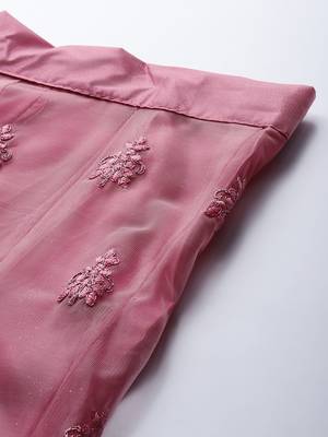 Pink embroidered Net unstitched ghagra choli 4