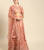 Peach embroidered Net unstitched ghagra choli