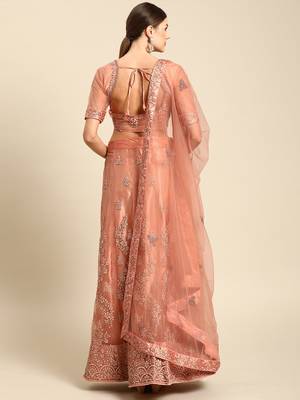 Peach embroidered Net unstitched ghagra choli 2