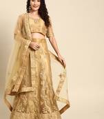 Beige embroidered Net unstitched ghagra choli