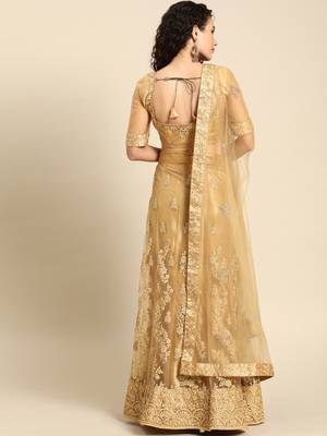 Beige embroidered Net unstitched ghagra choli 2