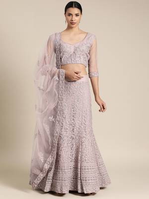 Purple embroidered Net unstitched ghagra choli 1