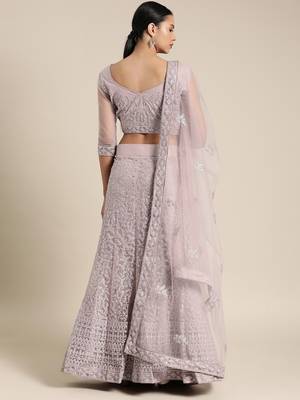 Purple embroidered Net unstitched ghagra choli 2