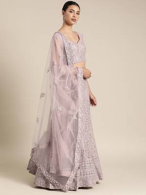 Purple embroidered Net unstitched ghagra choli 3