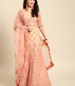 Peach embroidered Net unstitched ghagra choli