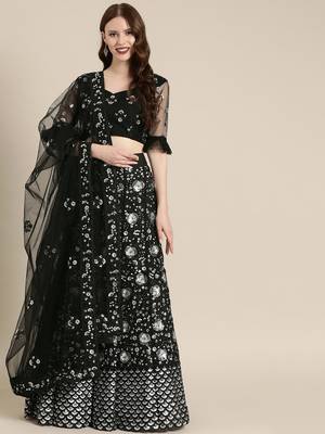 Black embroidered Net unstitched ghagra choli 1