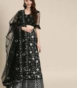 Black embroidered Net unstitched ghagra choli