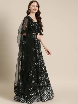 Black embroidered Net unstitched ghagra choli 3