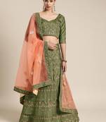 Green embroidered art silk unstitched ghagra choli