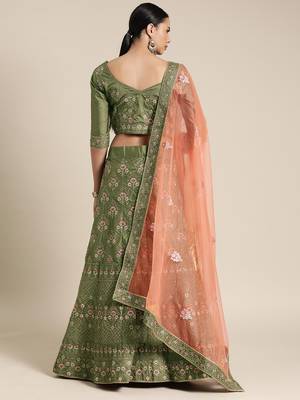 Green embroidered art silk unstitched ghagra choli 2