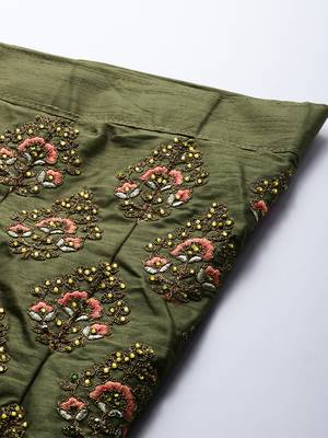 Green embroidered art silk unstitched ghagra choli 4