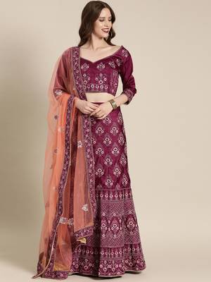 Pink embroidered art silk unstitched ghagra choli 1