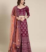 Pink embroidered art silk unstitched ghagra choli